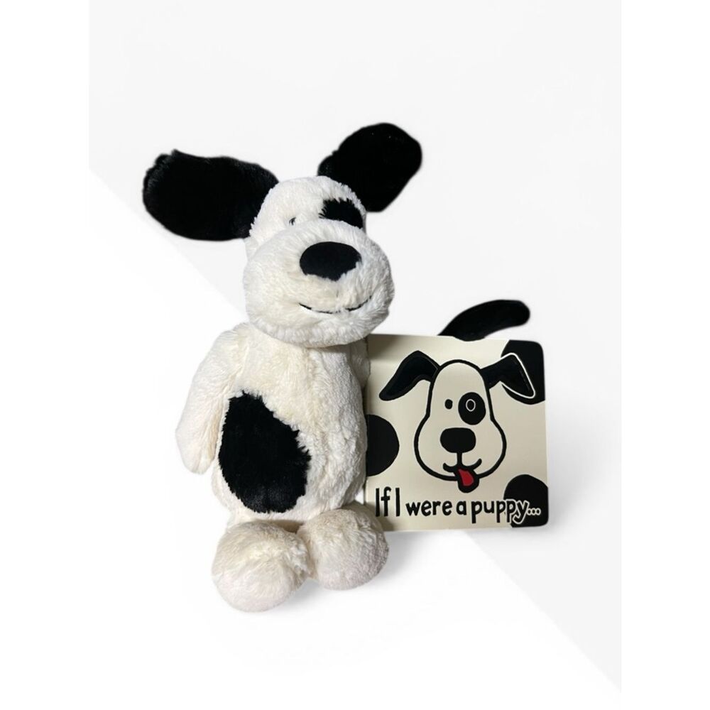 Jellycat Black & White Spot Puppy Plush Dog Toy and jellycat book